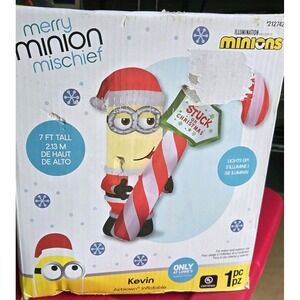 Gemmy 7' Minion Kevin Lick Candy Cane - Minion Christmas Inflatable -NEW